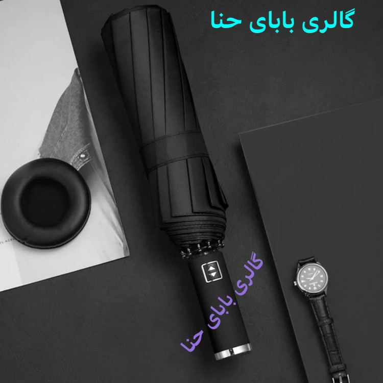 چتر طوفان فول اتوماتیک 10 فنره دو رویه دسته استیل آینهای برزنت نانو ضدباد