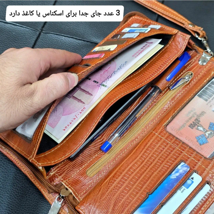 کیف دسته چک چرم طبیعی گاوی مردانه با جای کارت و موبایل