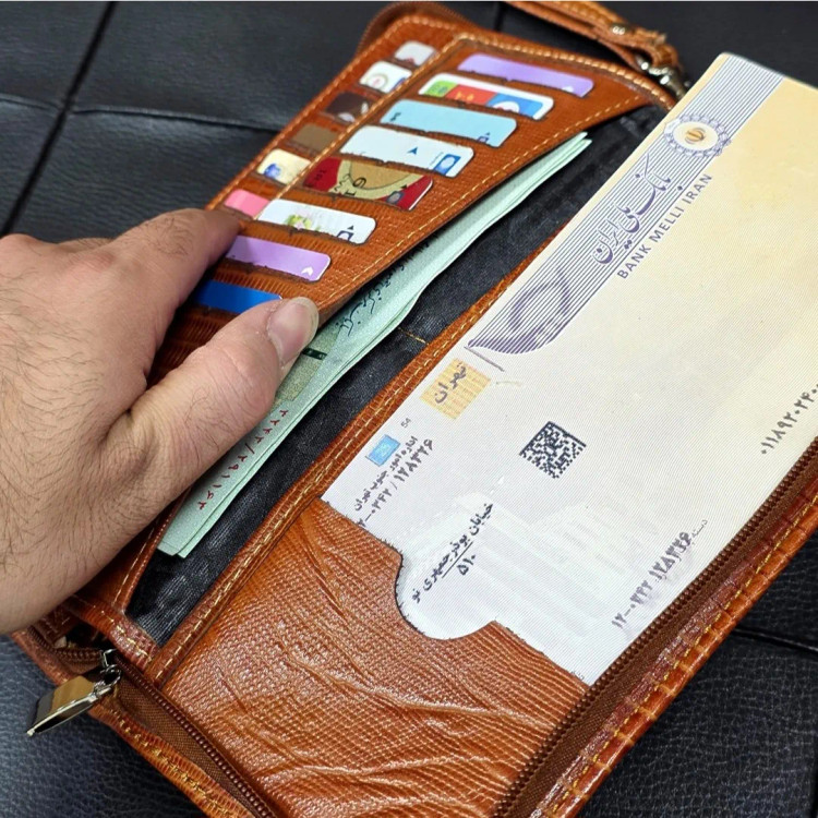 کیف دسته چک چرم طبیعی گاوی مردانه با جای کارت و موبایل