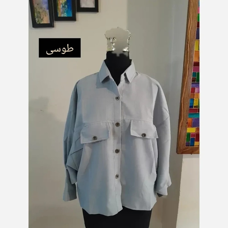 ست مانتو پانچ لینن و شال نخی طرح تیغ ماهی