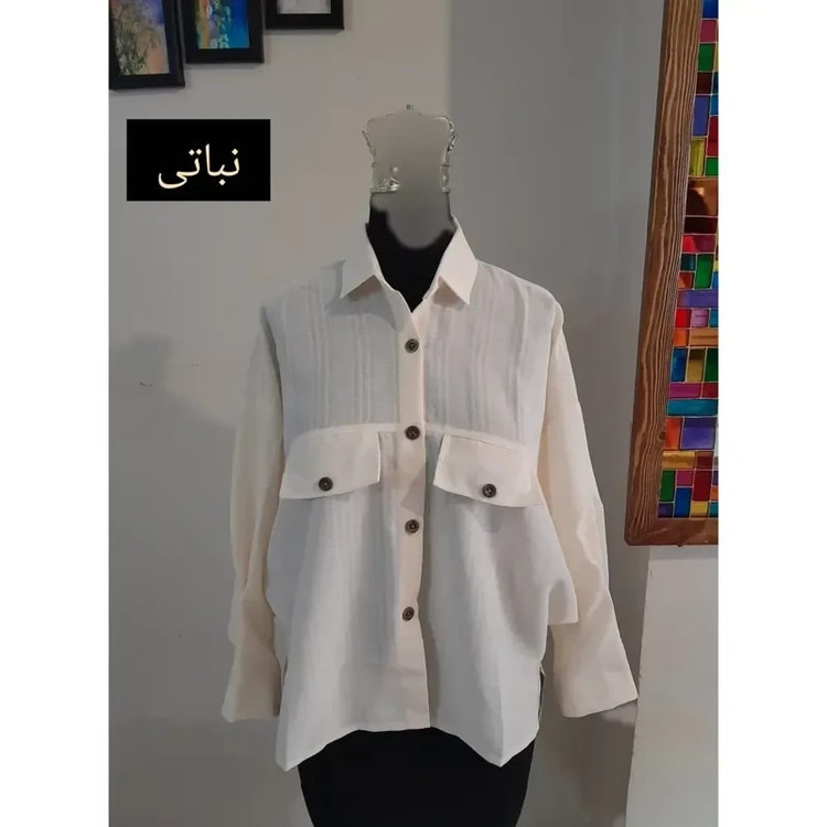 ست مانتو پانچ لینن و شال نخی طرح تیغ ماهی