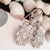 گوشواره نقره زنانه طرح گل تراش دار عیار 925 روکش طلا سفید BSJ silver