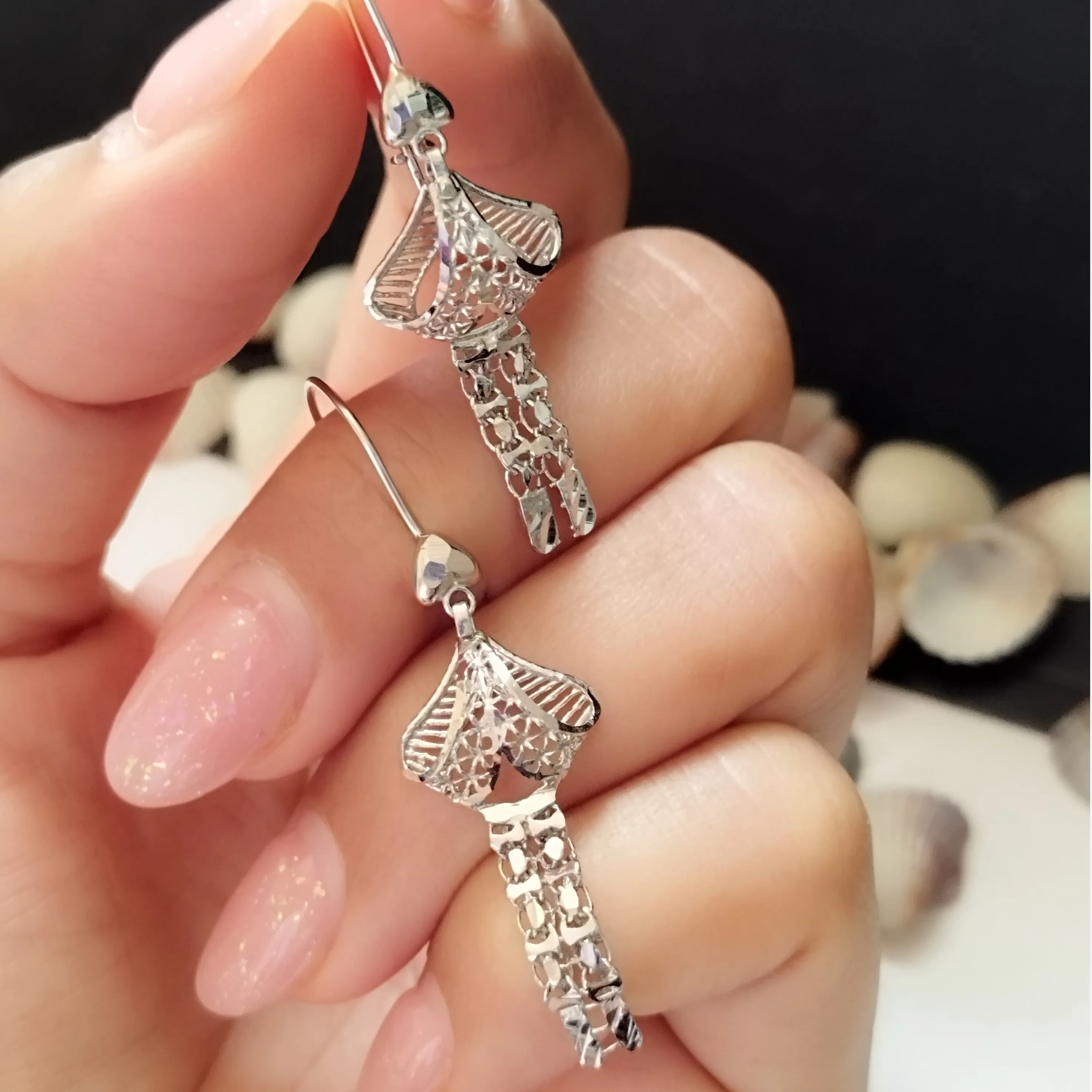 گوشواره نقره زنانه آویز عیار 925 طرح جواهر بدون نگین