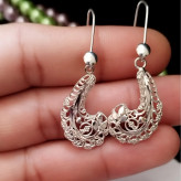 گوشواره نقره آویز زنانه طرح ملیله عیار 925 بزرگ