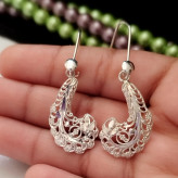 گوشواره نقره آویز زنانه طرح ملیله عیار 925 بزرگ