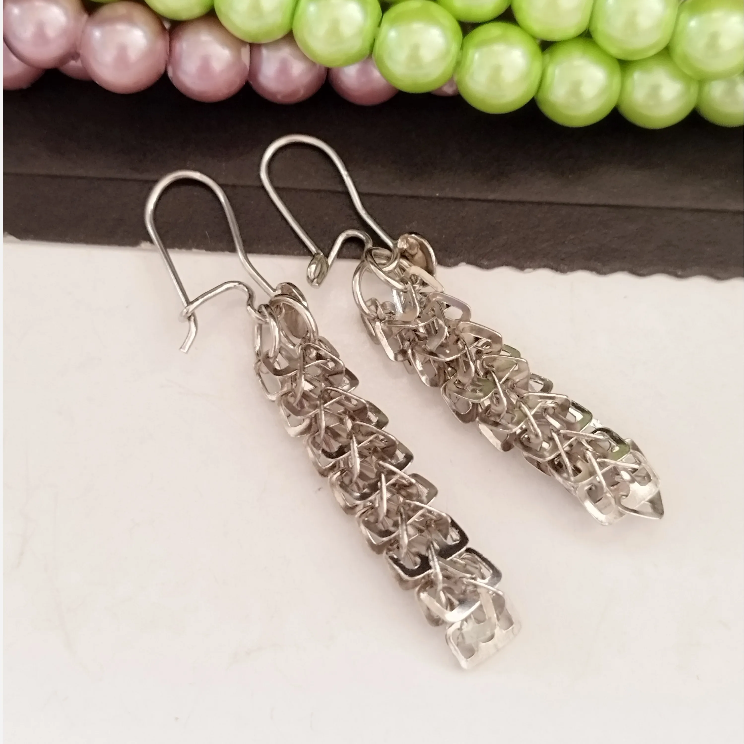 گوشواره نقره آویز زنانه طرح شرشره ای عیار 925 با روکش طلا سفید