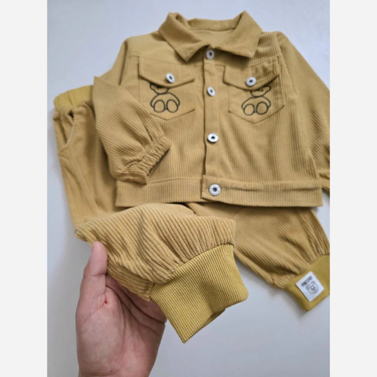 ست سه تیکه مخمل کبریتی اسپرت دخترانه و پسرانه وارداتی مناسب 1 تا 5 سال و نیم