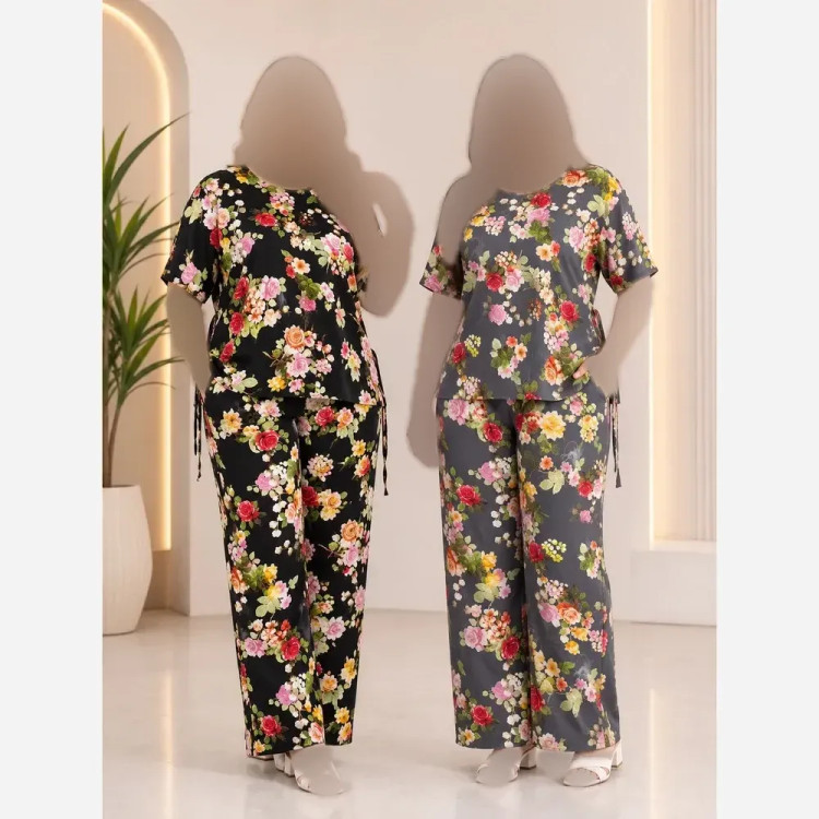 بلوز شلوار گلدار نخی خنک و تابستانه سایز 40 تا 52