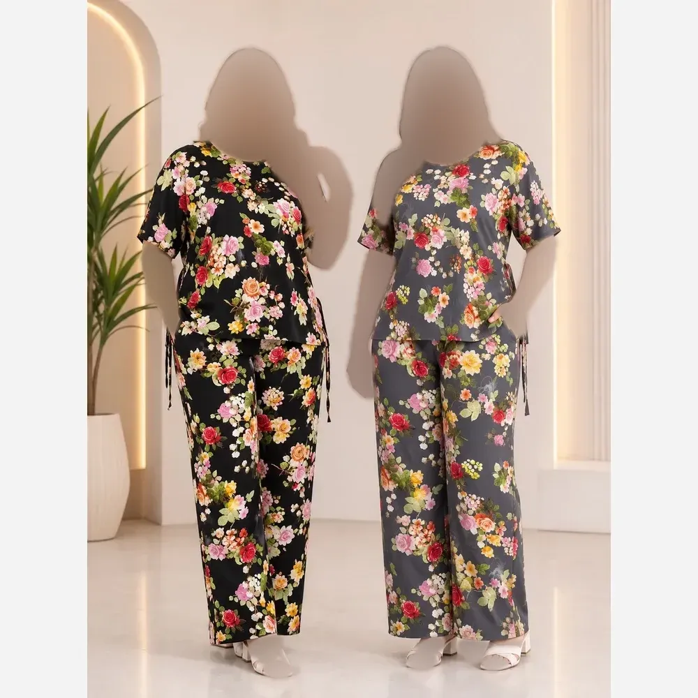 بلوز شلوار گلدار نخی خنک و تابستانه سایز 40 تا 52