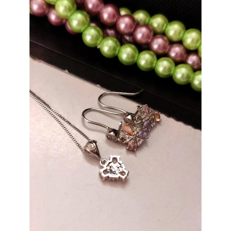 نیم ست نقره زنانه عیار 925 طرح جواهری روکش طلا سفید بدون زنجیر