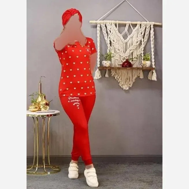 ست تیشرت و شلوار زنانه طرح قلب جنس نخ ویسکوز سایز 38 تا 48 (2)