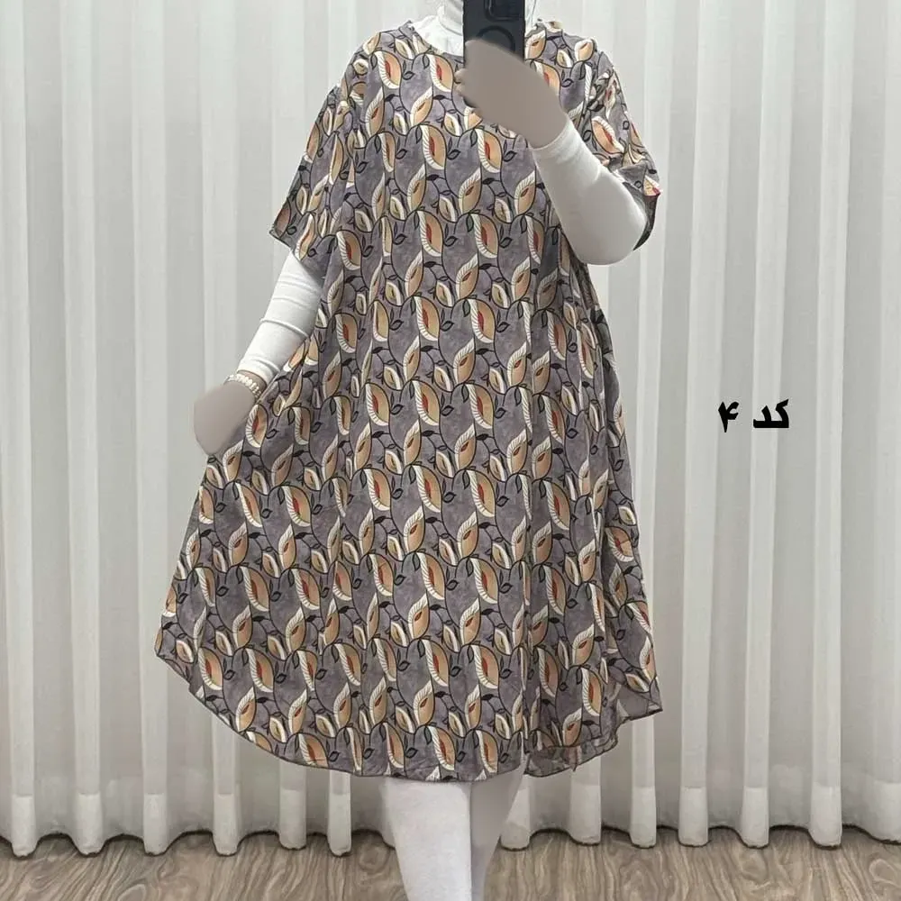 پیراهن ساحلی زنانه نخی آستین کوتاه فری سایز مناسب تا سایز 52 (2)
