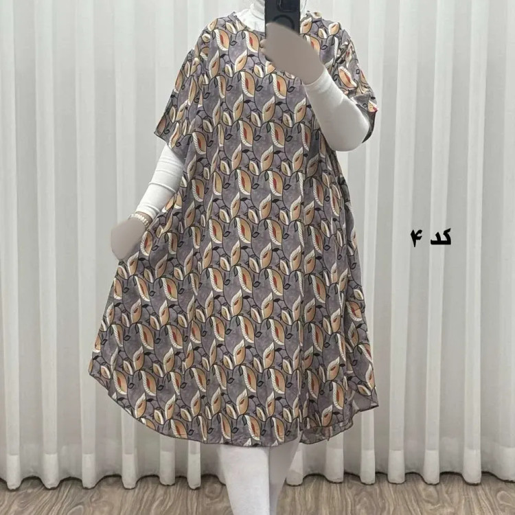 پیراهن ساحلی زنانه نخی آستین کوتاه فری سایز مناسب تا سایز 52 (2)