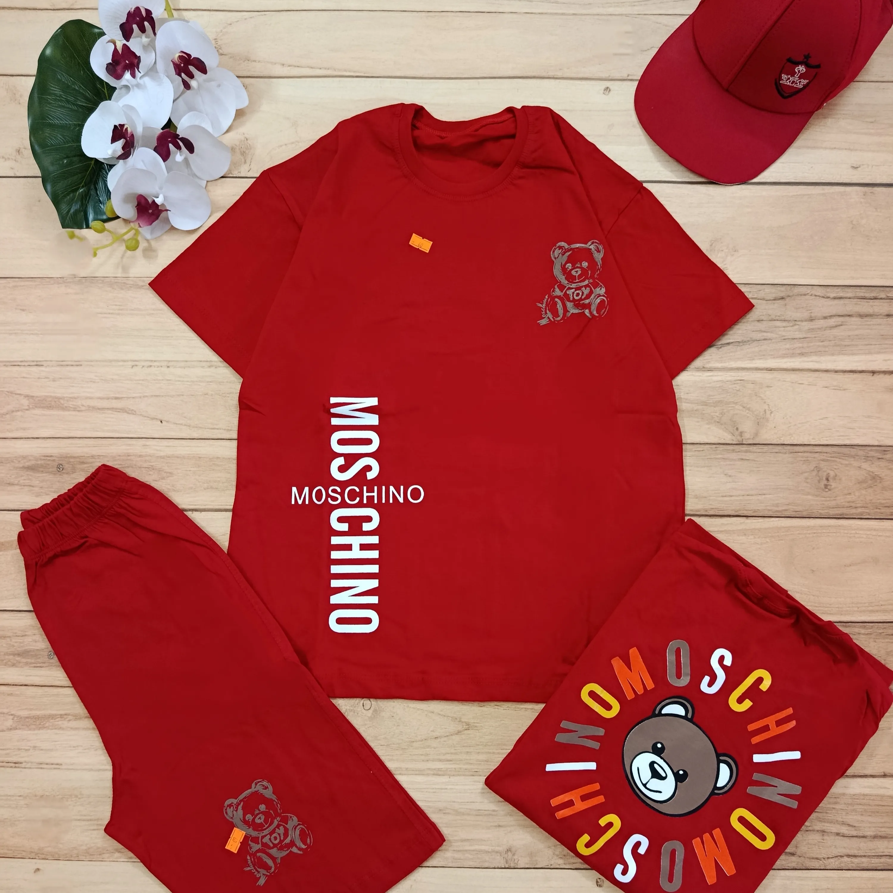 تیشرت شلوارک پنبه دخترانه و پسرانه مدل Moschino سایز 60 و 65