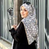 روسری طرح بابونه طوسی نخ کاستوم قواره بزرگ 140 سانتیمتر