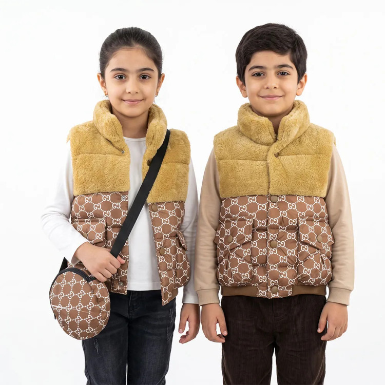 پافر بچه گانه بالا خز قهوه ای باکسی شمعی