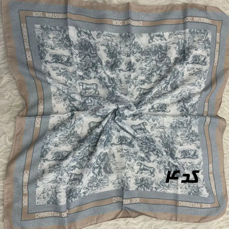 مینی اسکارف آبی نخ طرحبندی قواره 65×65 مناسب استفاده روزمره