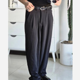 شلوار بگ پارچه ای زنانه مدل پیله دار جنس کاترین رنگ مشکی سایز L تا 3XL