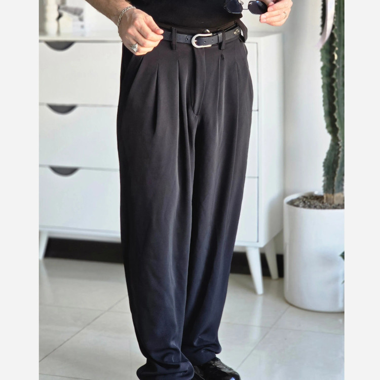 شلوار بگ پارچه ای زنانه مدل پیله دار جنس کاترین رنگ مشکی سایز L تا 3XL
