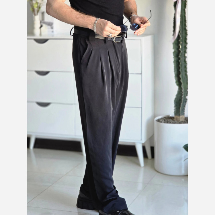 شلوار بگ پارچه ای زنانه مدل پیله دار جنس کاترین رنگ مشکی سایز L تا 3XL