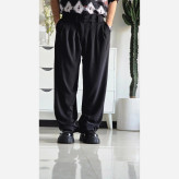شلوار بگ پارچه ای زنانه مدل پیله دار جنس کاترین رنگ مشکی سایز L تا 3XL