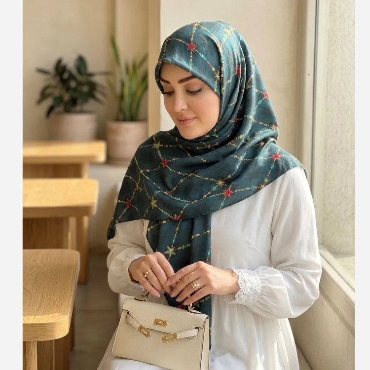 روسری نخ کاستوم طرح جواهر قواره بزرگ 140 سانتیمتر