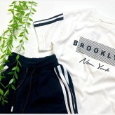 ست تیشرت شلوارک اسپرت دخترانه و پسرانه طرح brooklyn پنبه دورس ترک