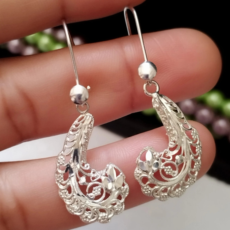 گوشواره نقره آویز طرح ملیله عیار 925 زنانه