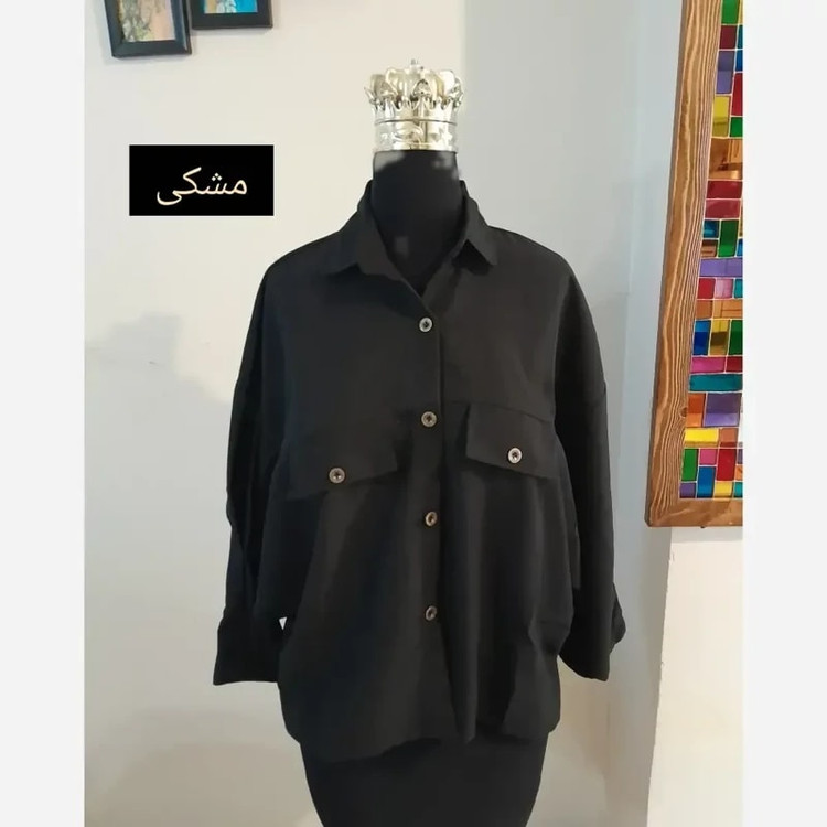 ست مانتو پانچ لینن و شال نخی طرح تیغ ماهی