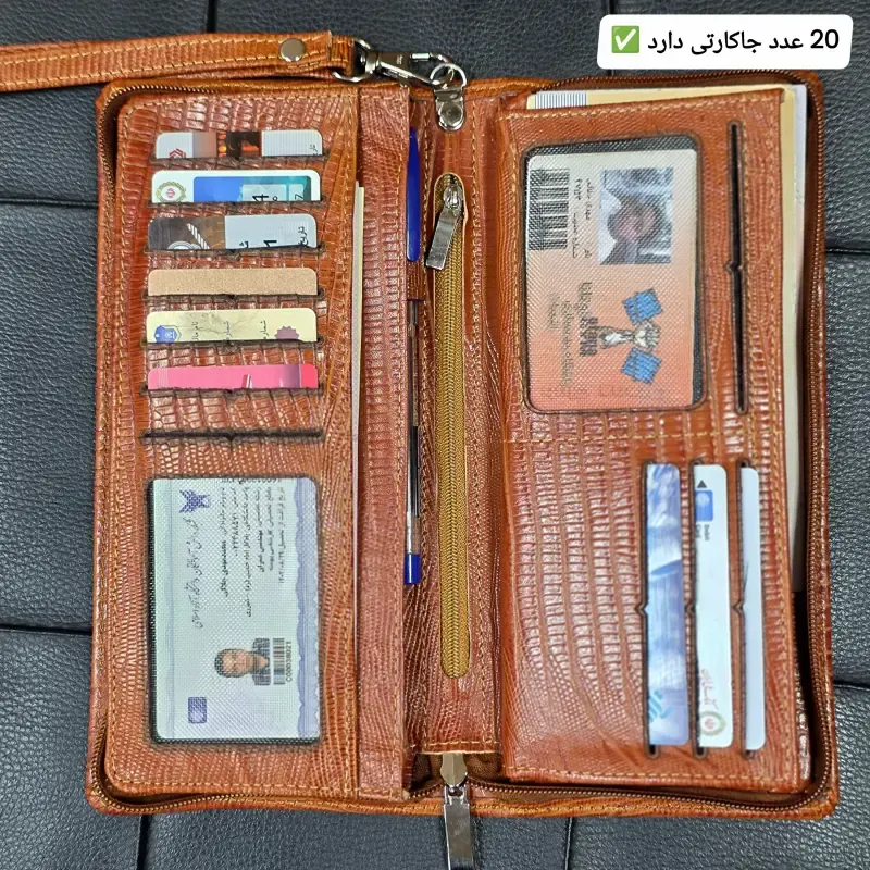 کیف دسته چک چرم طبیعی گاوی مردانه با جای کارت و موبایل (2)