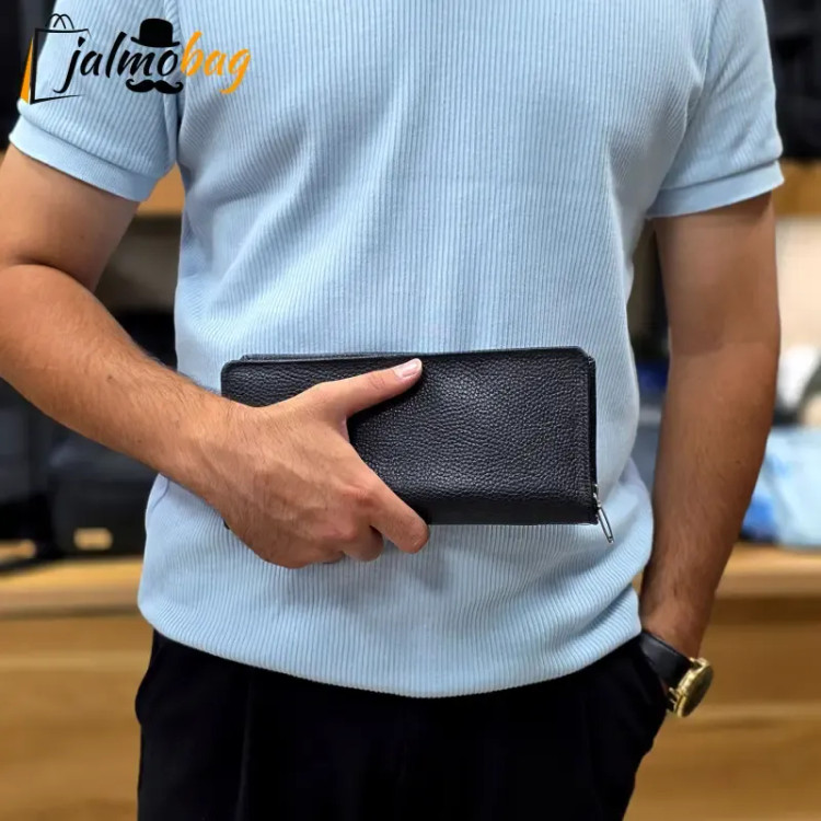 کیف دسته چک چرم طبیعی گاوی مردانه با جای کارت و موبایل (2)