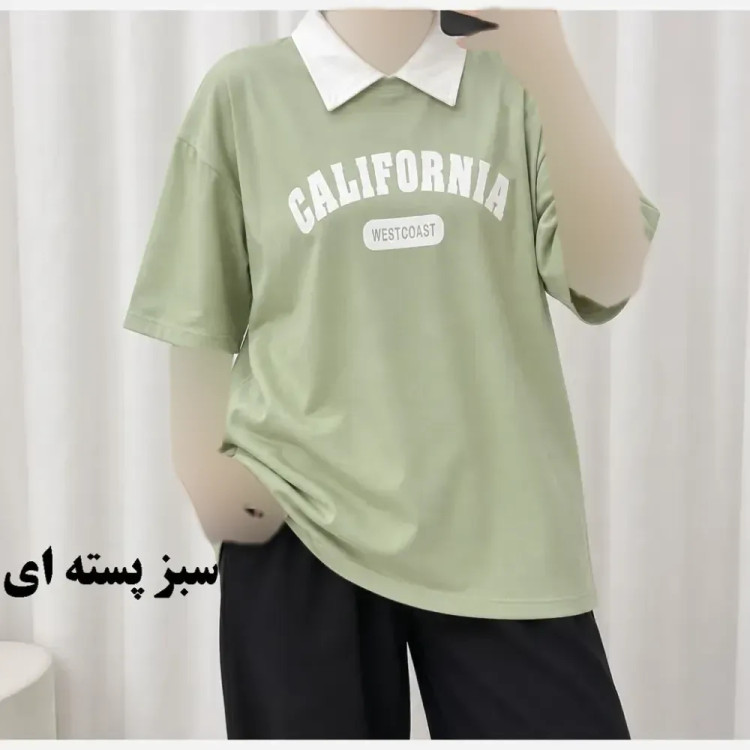 تیشرت باکسی پولوشرت کالیفرنیا نخ پنبه زنانه فری سایز
