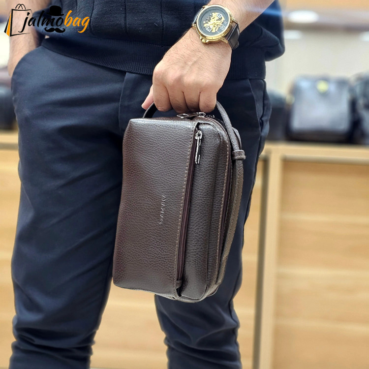 کیف دستی مردانه چرم صنعتی ضد خش دو خانه مدل شوزبگ