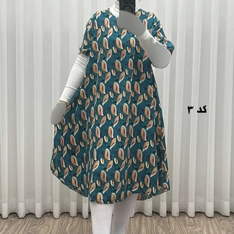 پیراهن ساحلی زنانه نخی آستین کوتاه فری سایز مناسب تا سایز 52 (2)