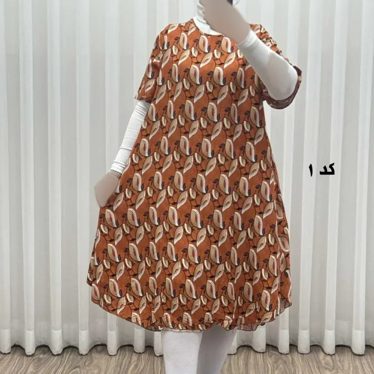 پیراهن ساحلی زنانه نخی آستین کوتاه فری سایز مناسب تا سایز 52 (2)