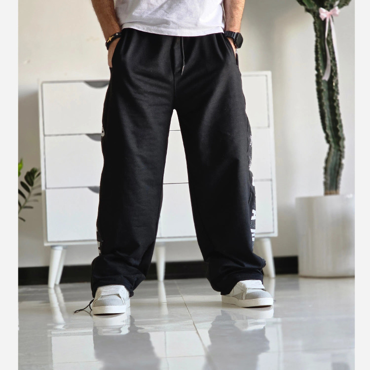 شلوار اسلش بگ جردن دمپا گت دار رنگ مشکی پارچه گلکسی اسپان سایز XXL XXXL