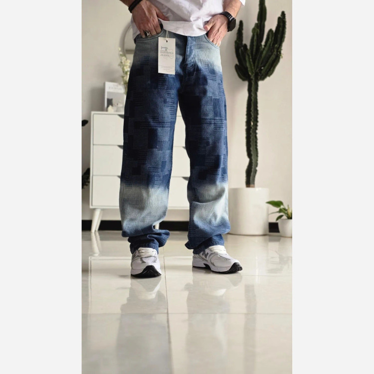 شلوار بگ مردانه پارچه وارداتی طرح دار رنگ شست کثیف سایز 40 تا 48
