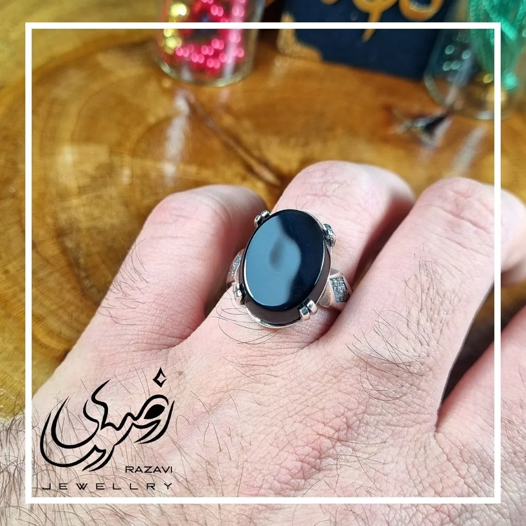 انگشتر مردانه آلیاژ نقره روس با سنگ عقیق مشکی (2)