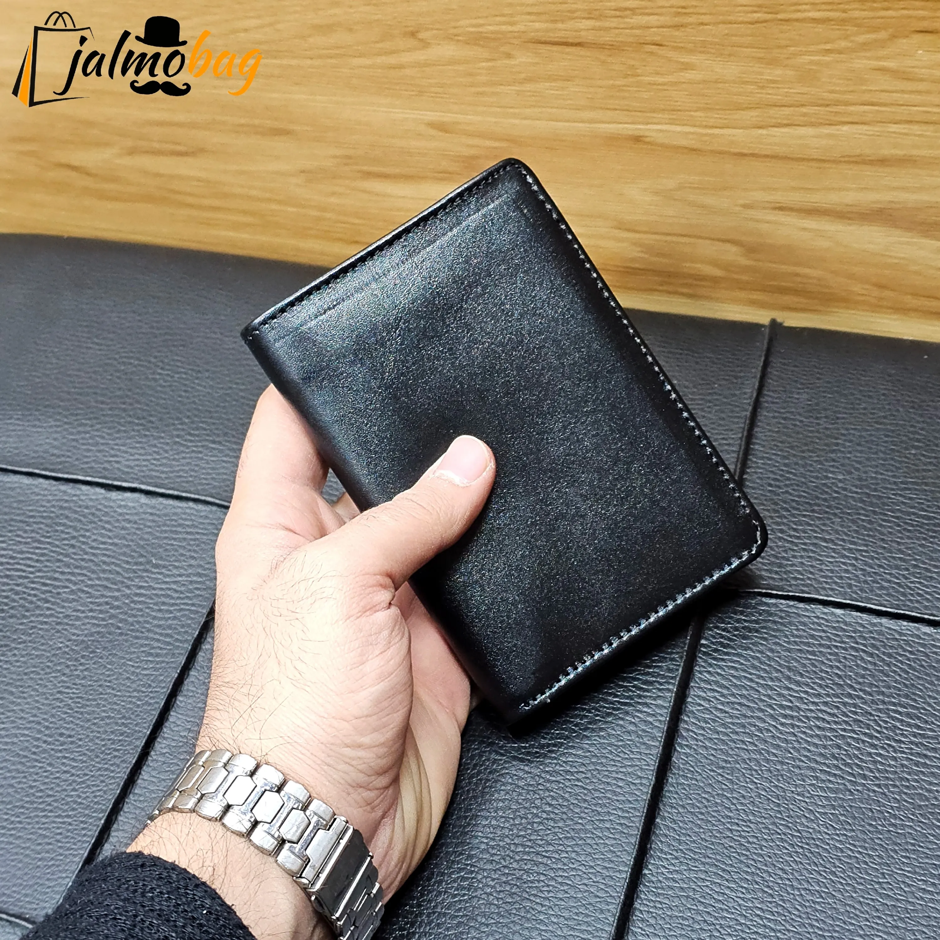 کیف پول جیبی چرم طبیعی گاوی دوخت تمیز با جای اسکناس و جاکارتی