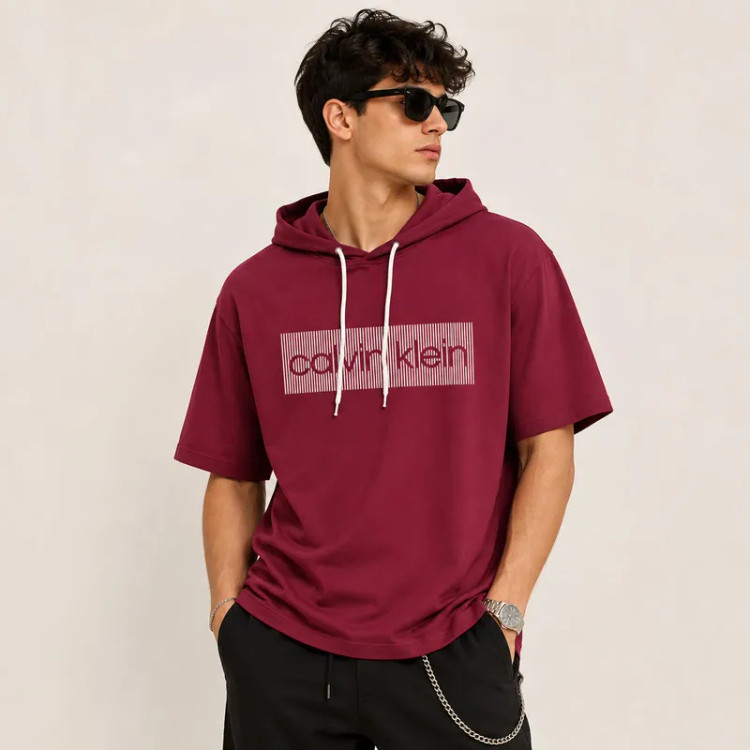 تی شرت کلاهدار مردانه پنبه ای آستین کوتاه طرح حروف