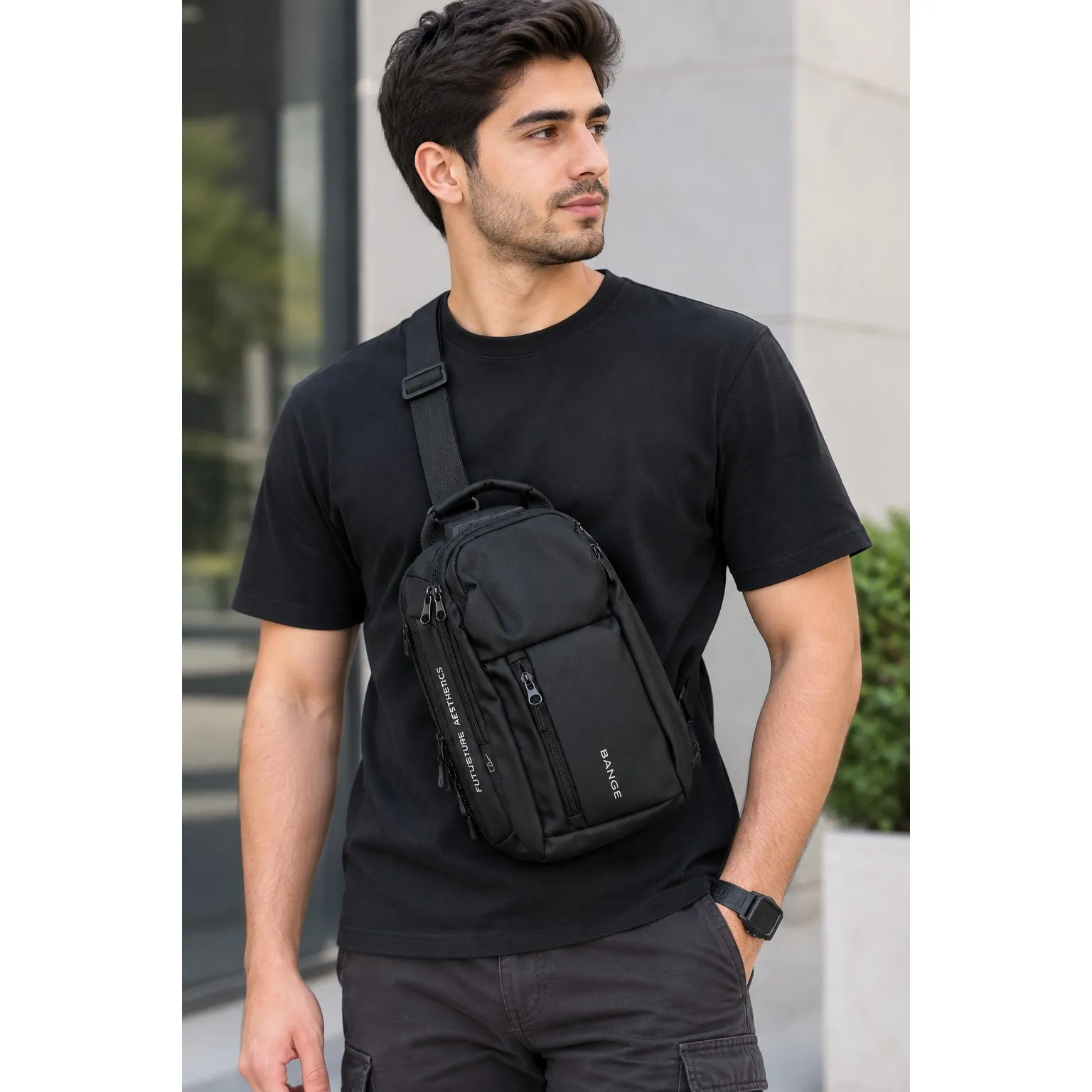 کیف کراس بادی مردانه بنژ مدل Bange مشکی روزمره