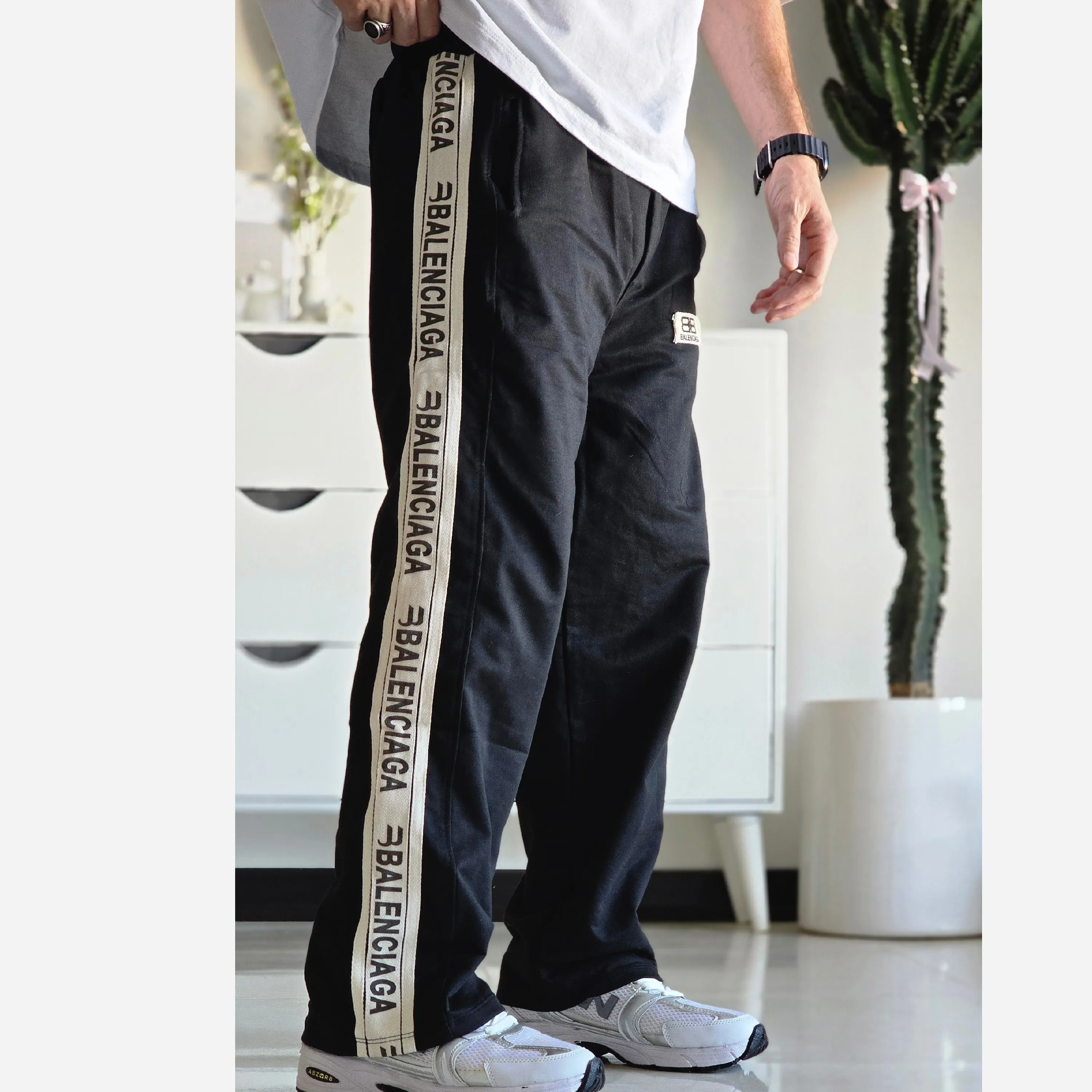 شلوار اسلش نیم بگ بغل نوار بالنسیاگا مشکی فلازت سایز XL XXL XXXL