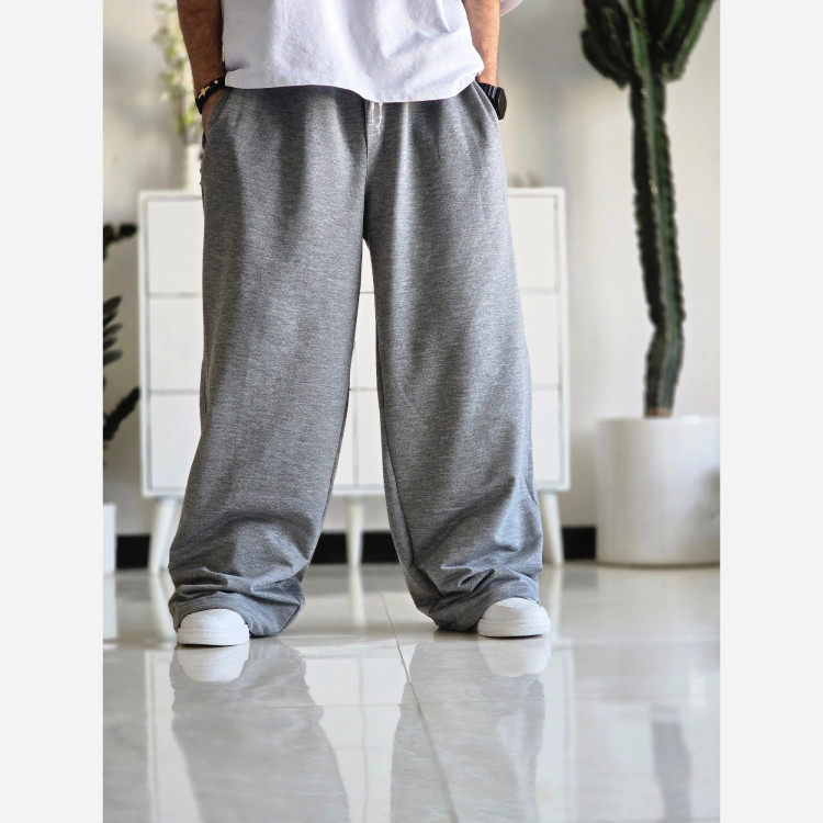 شلوار اسلش فول بگ پارچه ملانژ خنک رنگ طوسی و مشکی سایز بزرگ XXL و XXXL