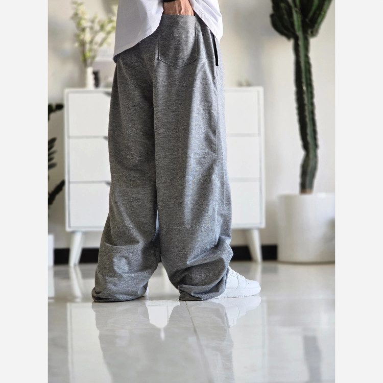 شلوار اسلش فول بگ پارچه ملانژ خنک رنگ طوسی و مشکی سایز بزرگ XXL و XXXL