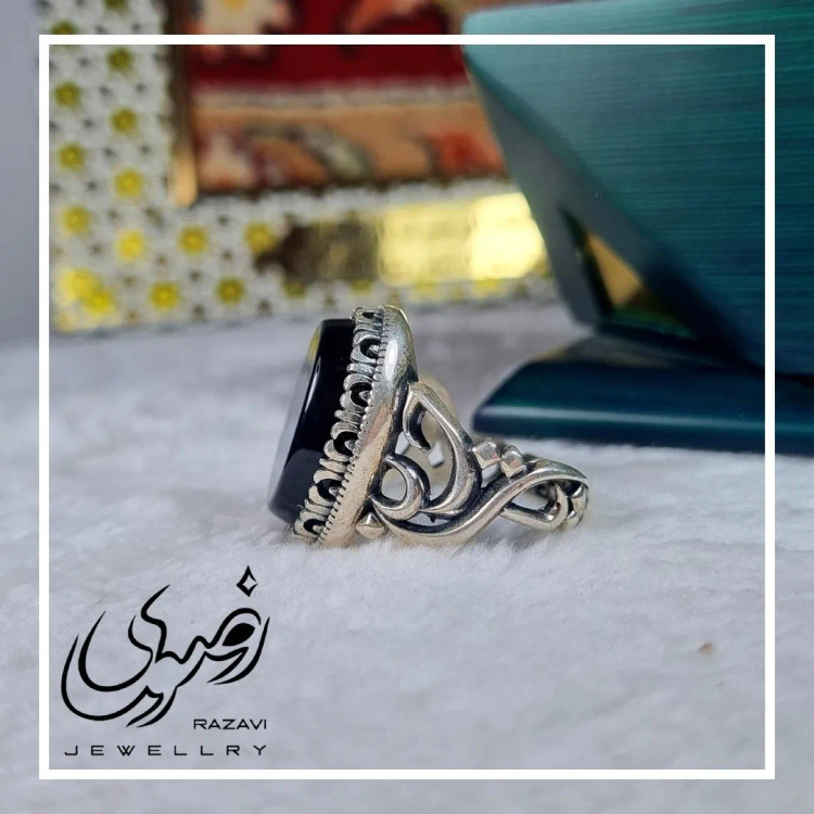 انگشتر مردانه آلیاژ نقره روس سنگ عقیق مشکی