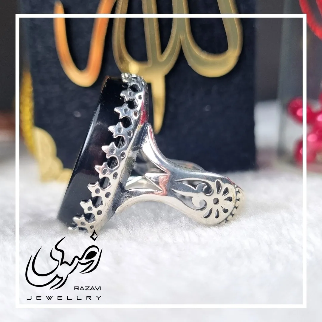 انگشتر مردانه آلیاژ نقره روس عقیق مشکی حکاکی حسبی الله