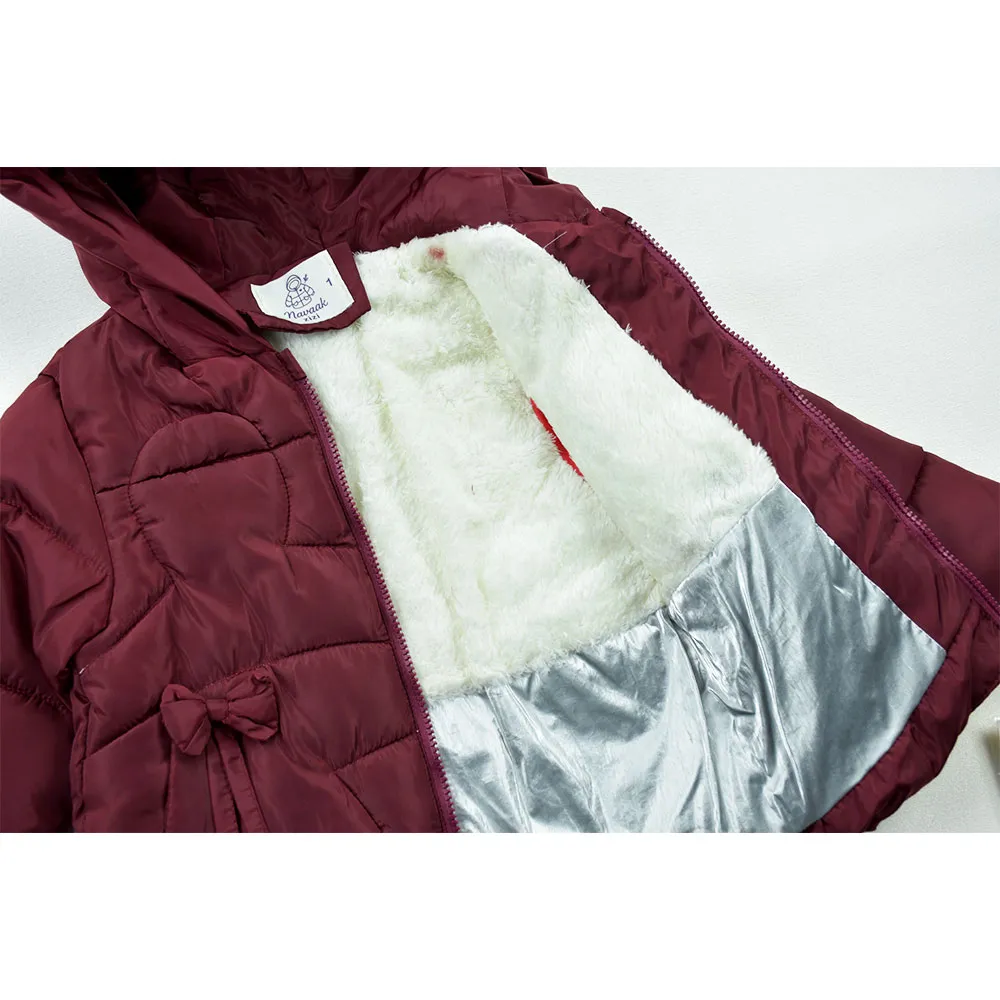 کاپشن دخترانه پاپیونی زرشکی داخل خز کلاهدار