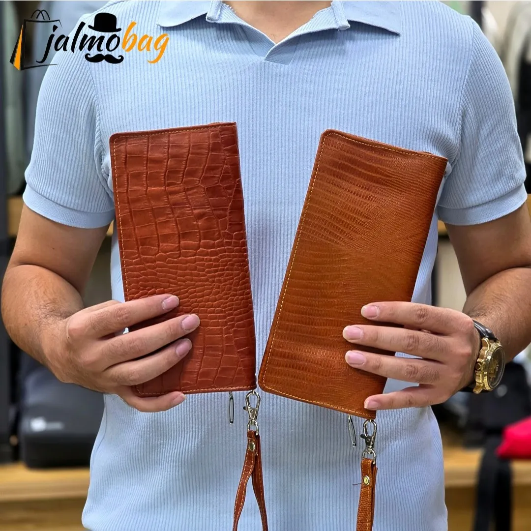 کیف دسته چک چرم طبیعی گاوی مردانه با جای کارت و موبایل