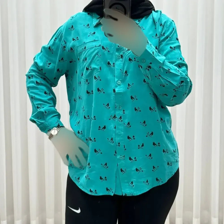 شومیز وارداتی نخی مدل Bird کد 1364 فری سایز تا 50 تنخور شیک چهارفصل زنانه و دخترانه