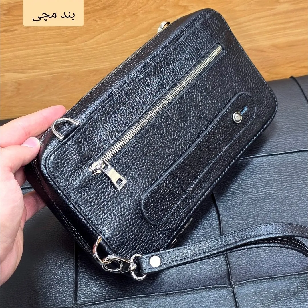 کیف پاسپورتی دستی و دوشی چرم طبیعی ظفر با قفل رمزدار و جای کارت